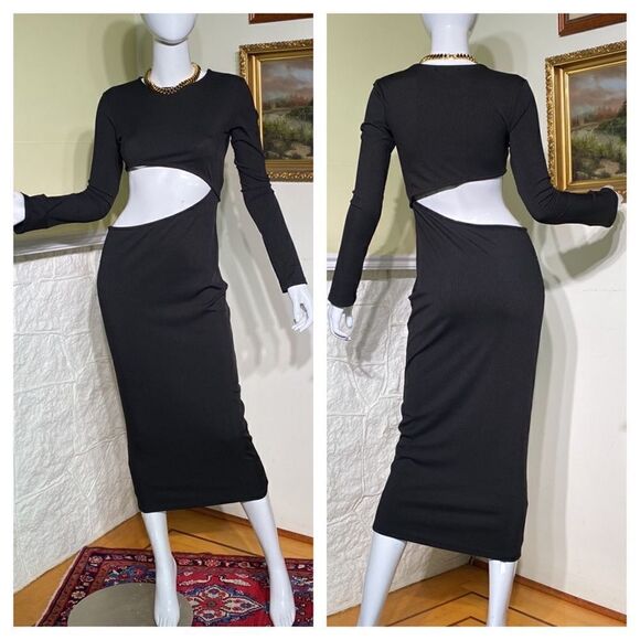 NWOT De Base Black Cutout Bodycon Dress - Picture 1 of 12